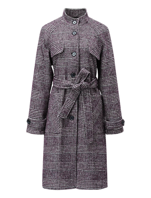 Classic Plaid Wool-Blend Stand Collar Coat