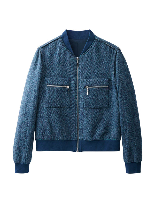 Wool Herringbone Bomber Jacket