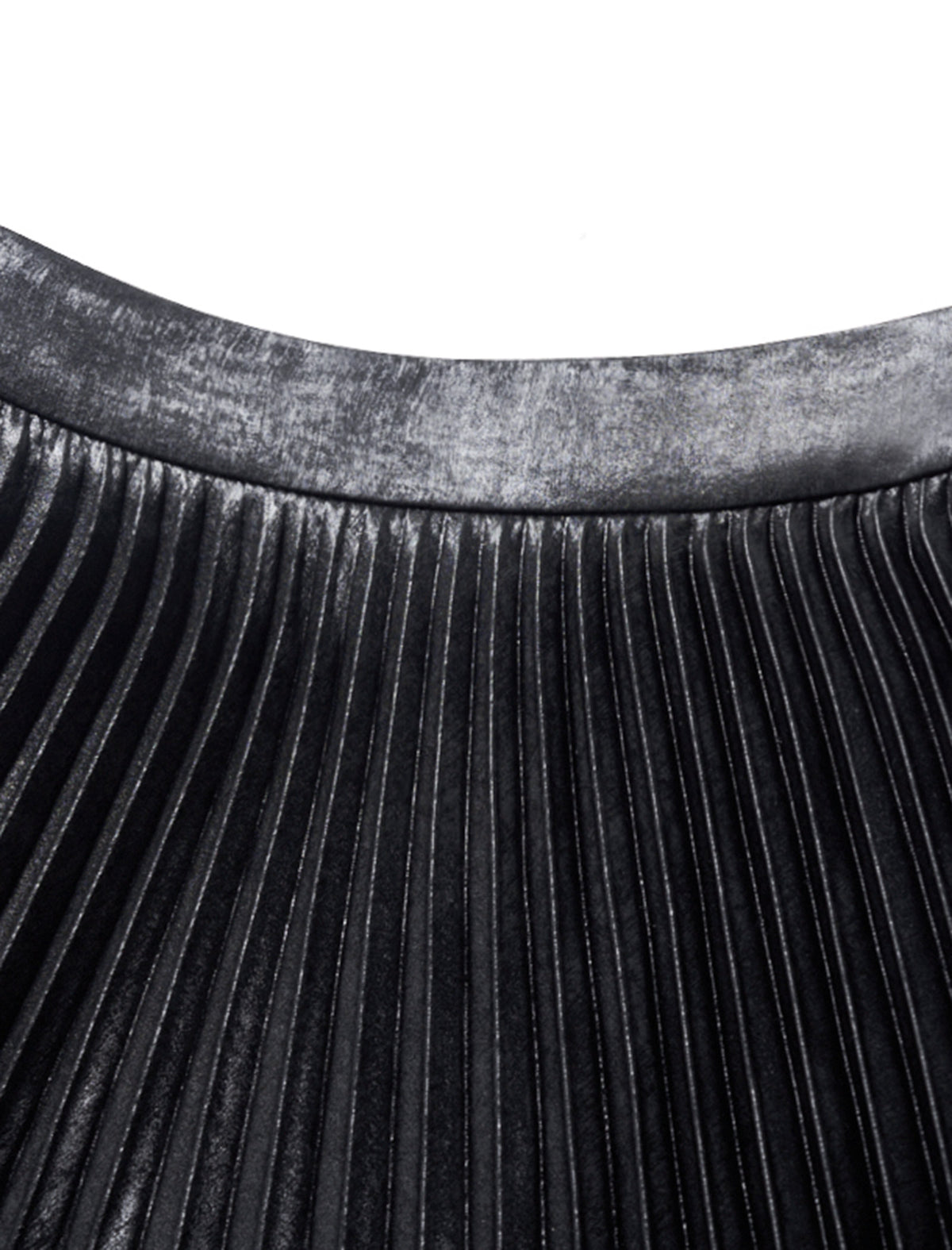 Black Metallic Pleated Midi Skirt