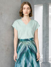 Mint Green V-Neck Cap Sleeve Blouse