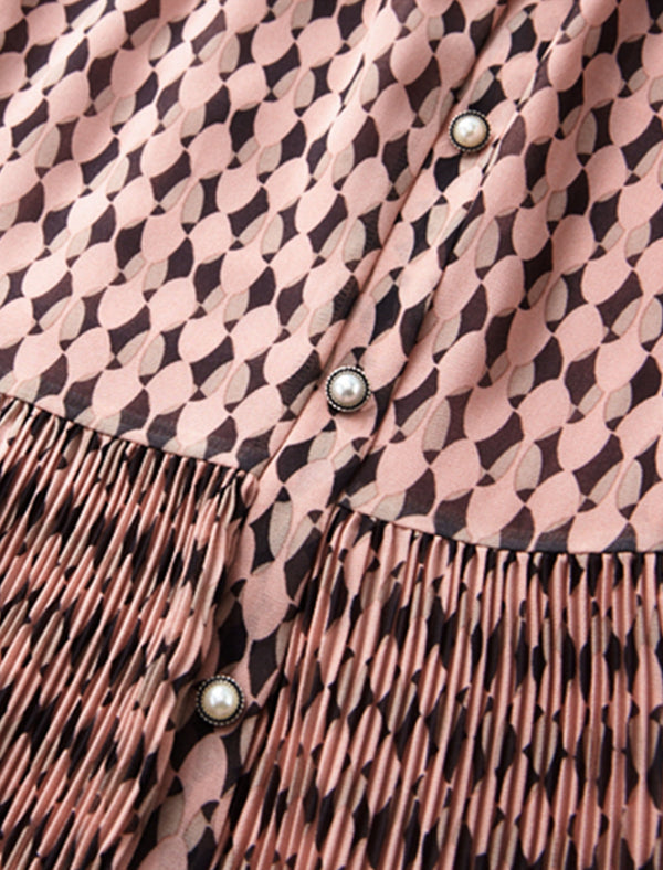 Geometric Print Ruffled Neckline Midi Dress