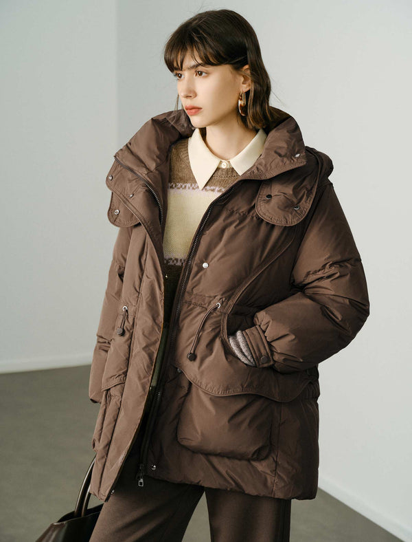Brown Removable Hood Down Jacket