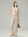 Linen Blend Wide-Leg Tailored Pants