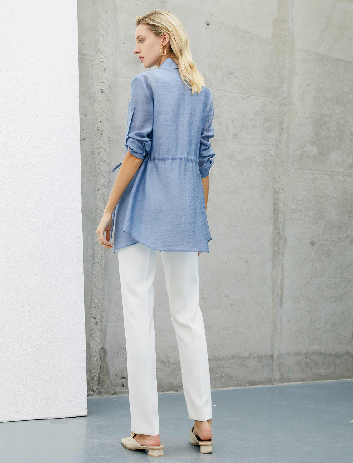 Tencel Light Blue Drawstring Shirt