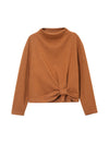 Wool Blend Twist-Front Mock-Neck Relaxed Top