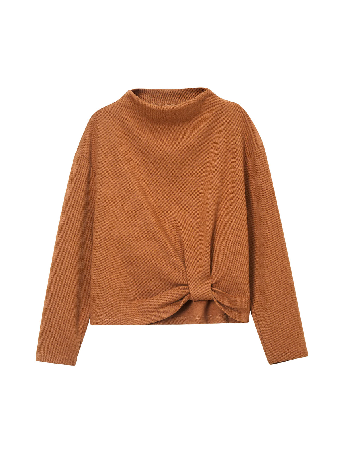Wool Blend Twist-Front Mock-Neck Relaxed Top