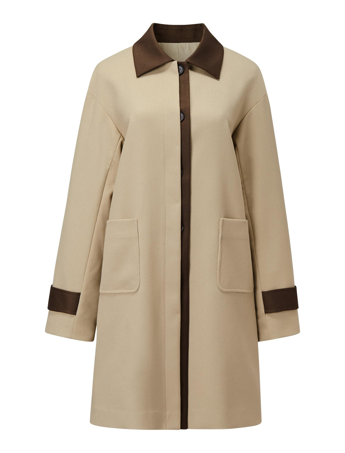 Contrast-Trim Trench Coat