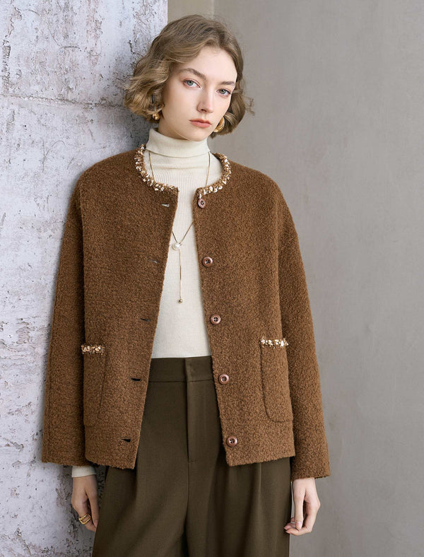 Tweed Wool-Blend Embellished Trim Jacket