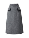Wool Gray Double-Faced High-Waist A-Line Midi Skirt