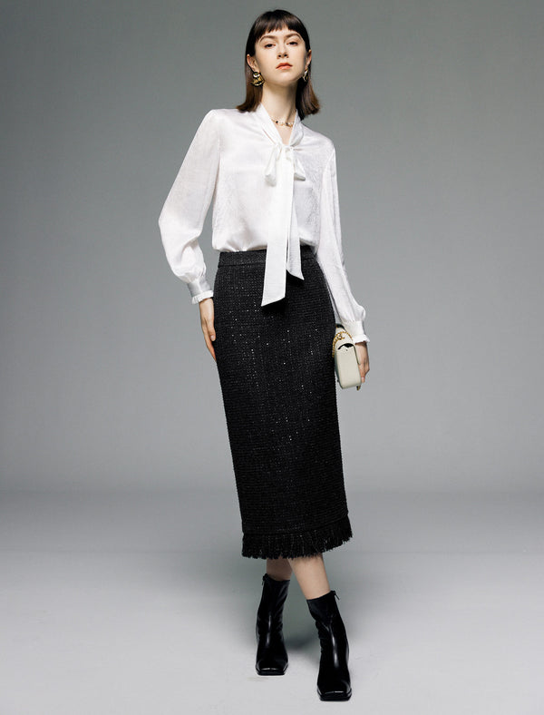 V-Neck Tie-Waist Long-Sleeve Blouse