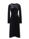 Black Velvet Irregular Hem Long Sleeve Midi Dress