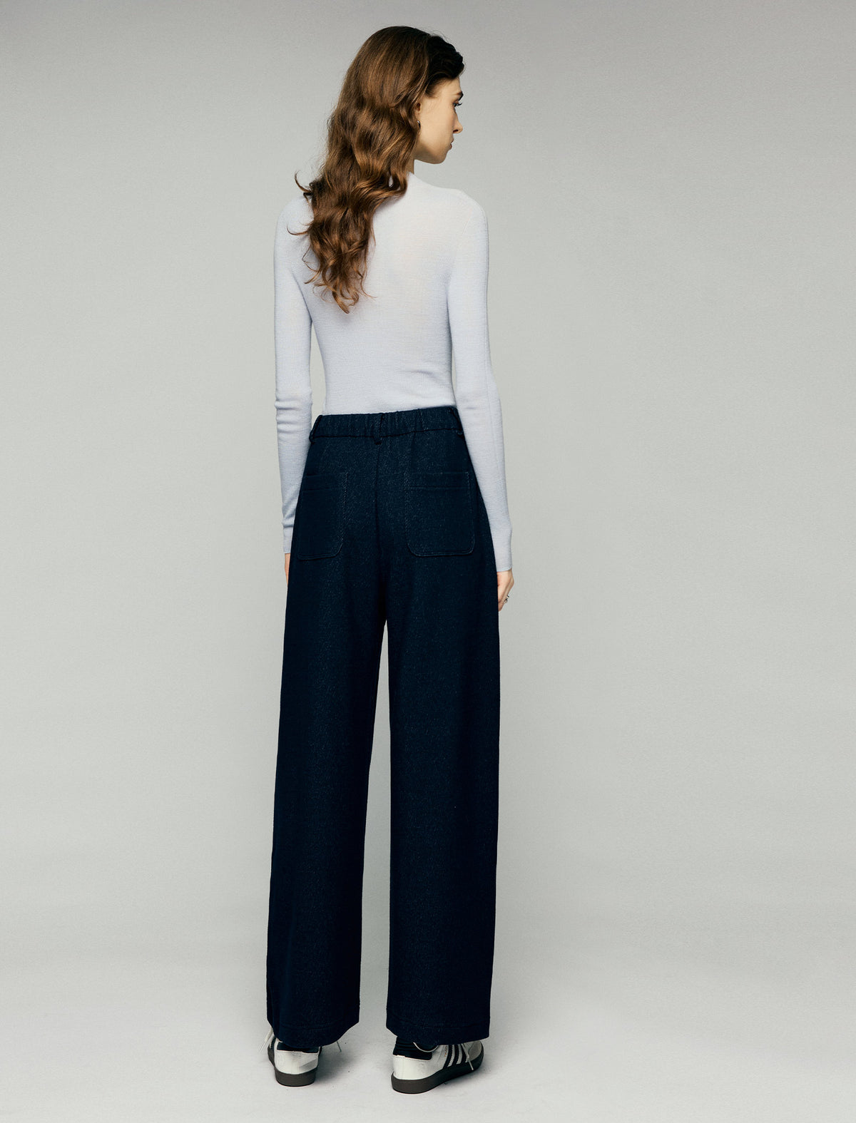 Wool Blend Drawstring Pleated Pocket Wide-Leg Pants