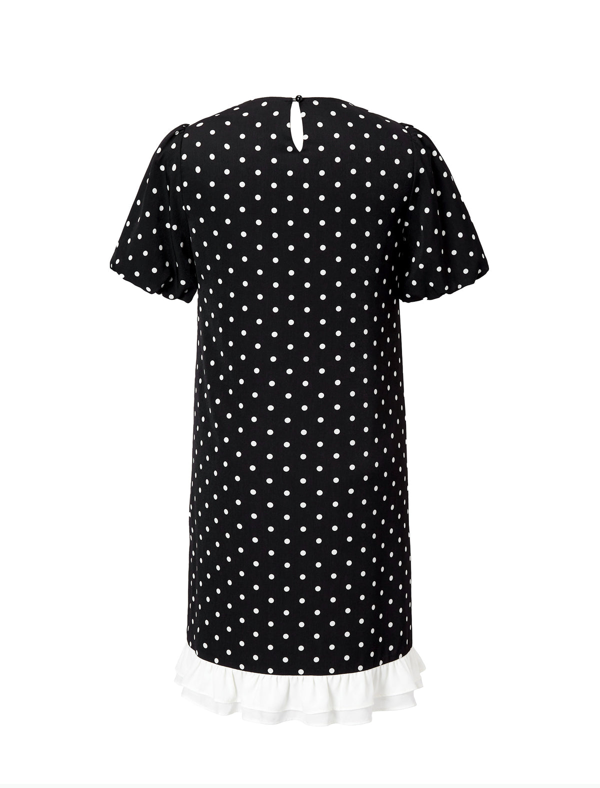 Black Polka Dot Puff Sleeve Ruffle Hem Dress