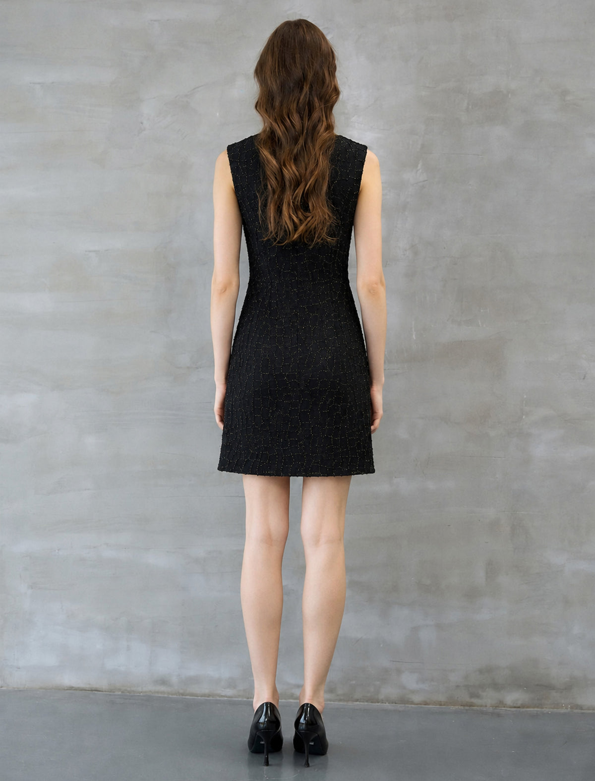 Shimmering Black Defined Waist Slip Mini Gown