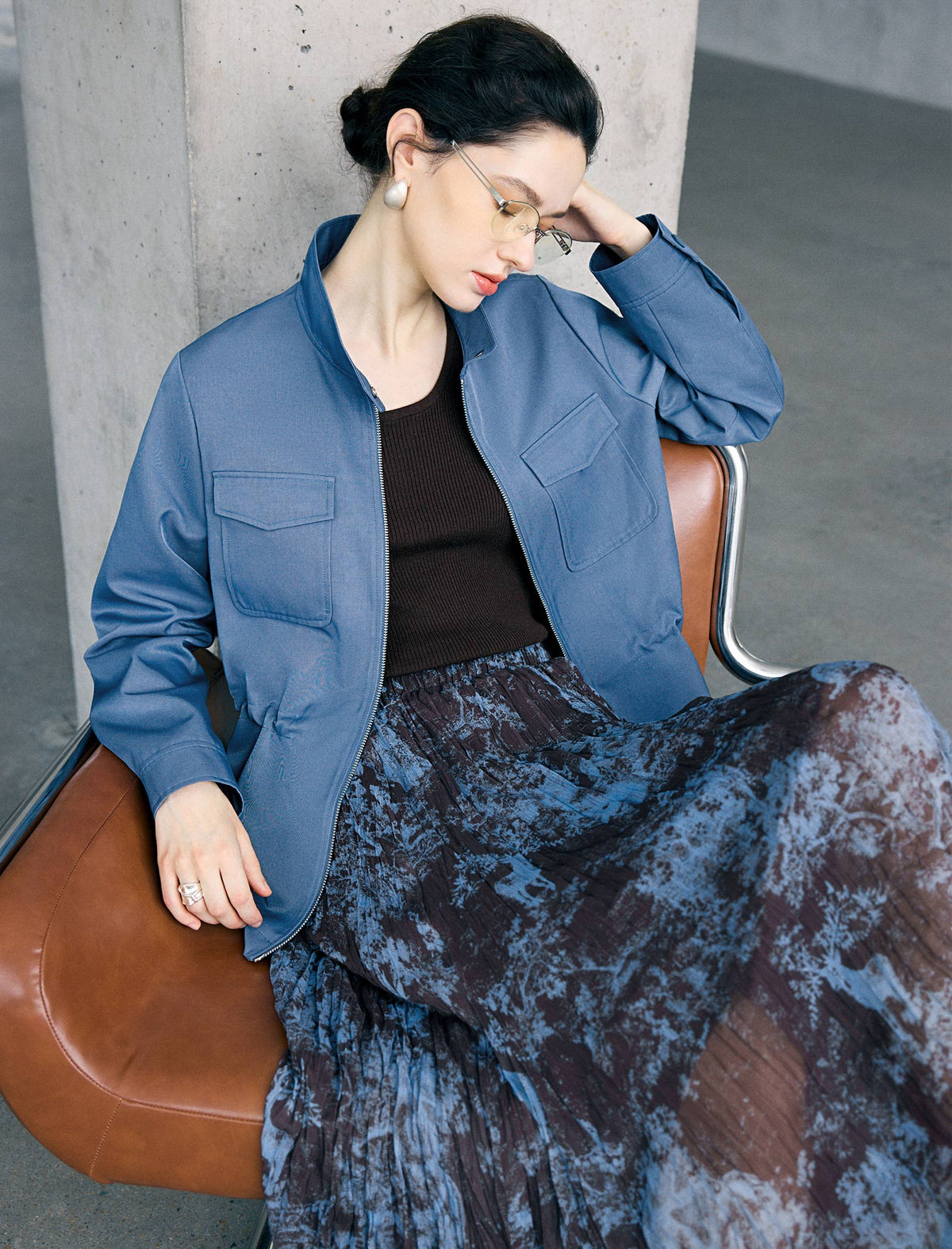 Vintage Printed Pleated Midi A Line Skirt