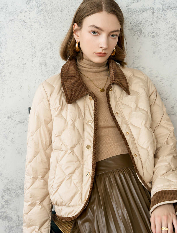 Quilted Contrast Collar And Cuffs Down Jacket