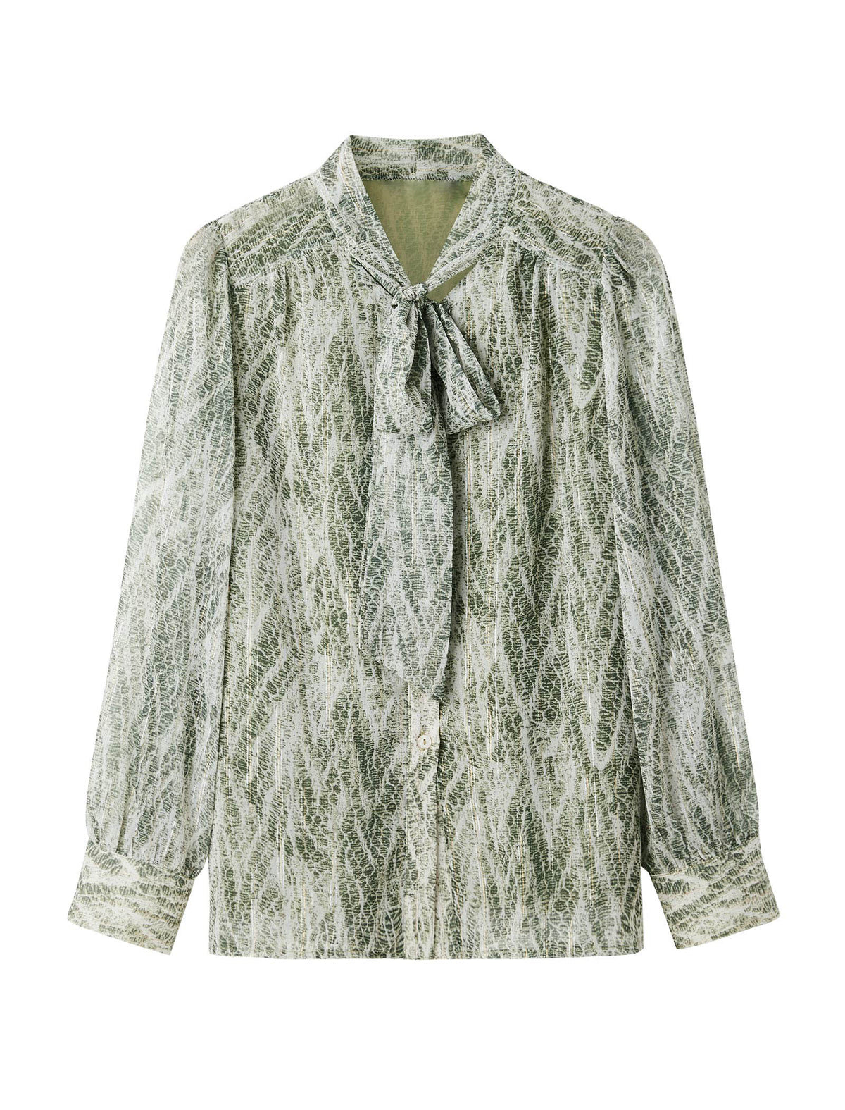 Vintage Tie-Waist Printed Long-Sleeve Blouse