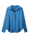 Blue Loose Lapel Long-Sleeve Shirt