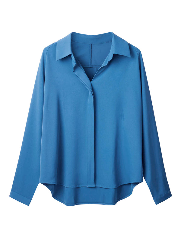 Blue Loose Lapel Long-Sleeve Shirt