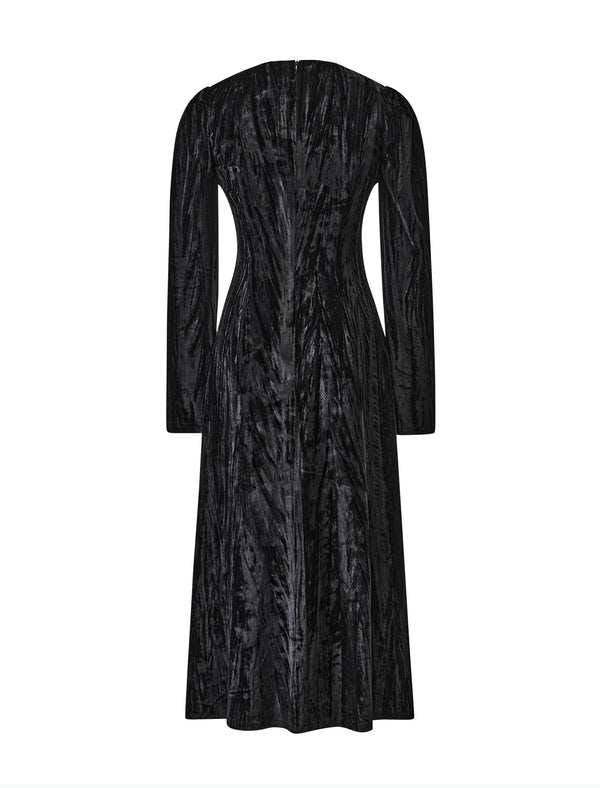 Black Velvet V-Neck Long Sleeve Maxi Dress