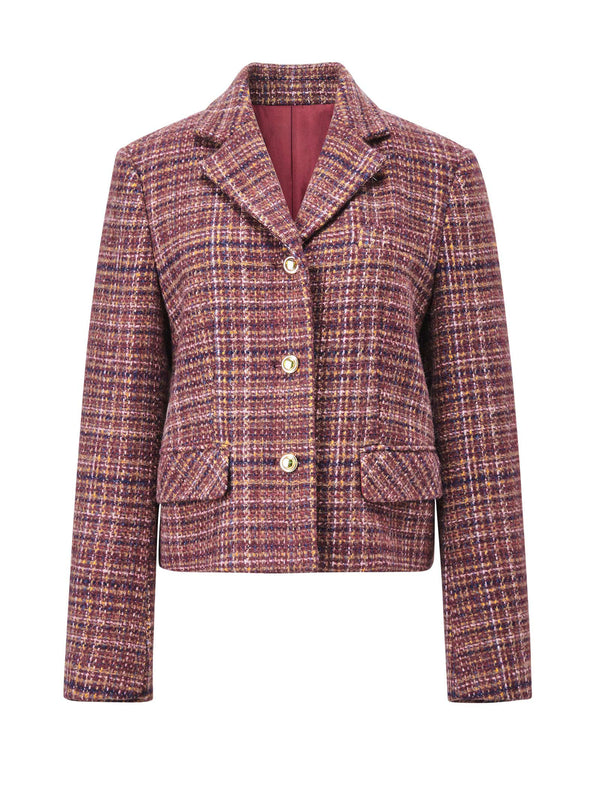 Wool Red Plaid Lapel Short Coat