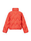 Wave-Quilted Stand-Collar Balloon-Sleeve Cropped Puffer Jacket