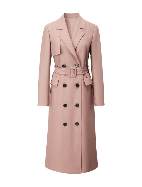 Gathered Waist Double-Breasted Trench Coat