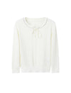 Tencel Eyelet Knit Tie-Neck Sweater