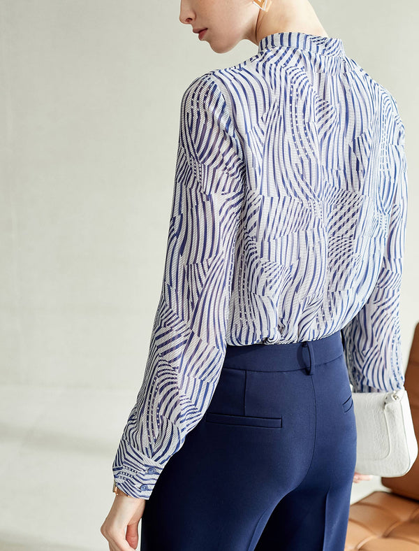 Striped Slim Fit Printed Long-Sleeve Blouse
