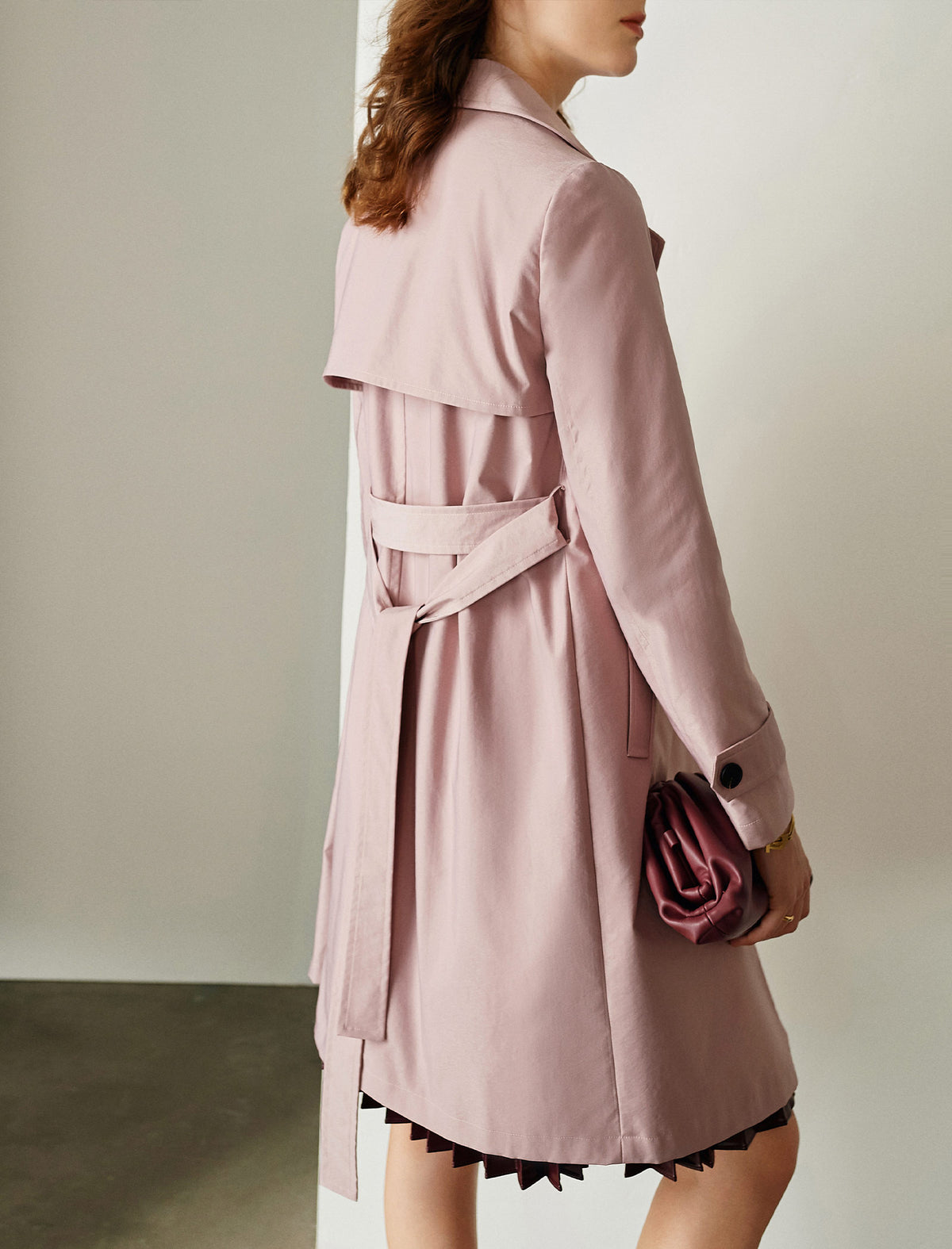 Long Sleeve Double-Breasted Belted A-Line Trench Coat