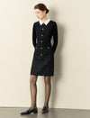 Doll Collar Waist-Defining Long-Sleeve Short Dress
