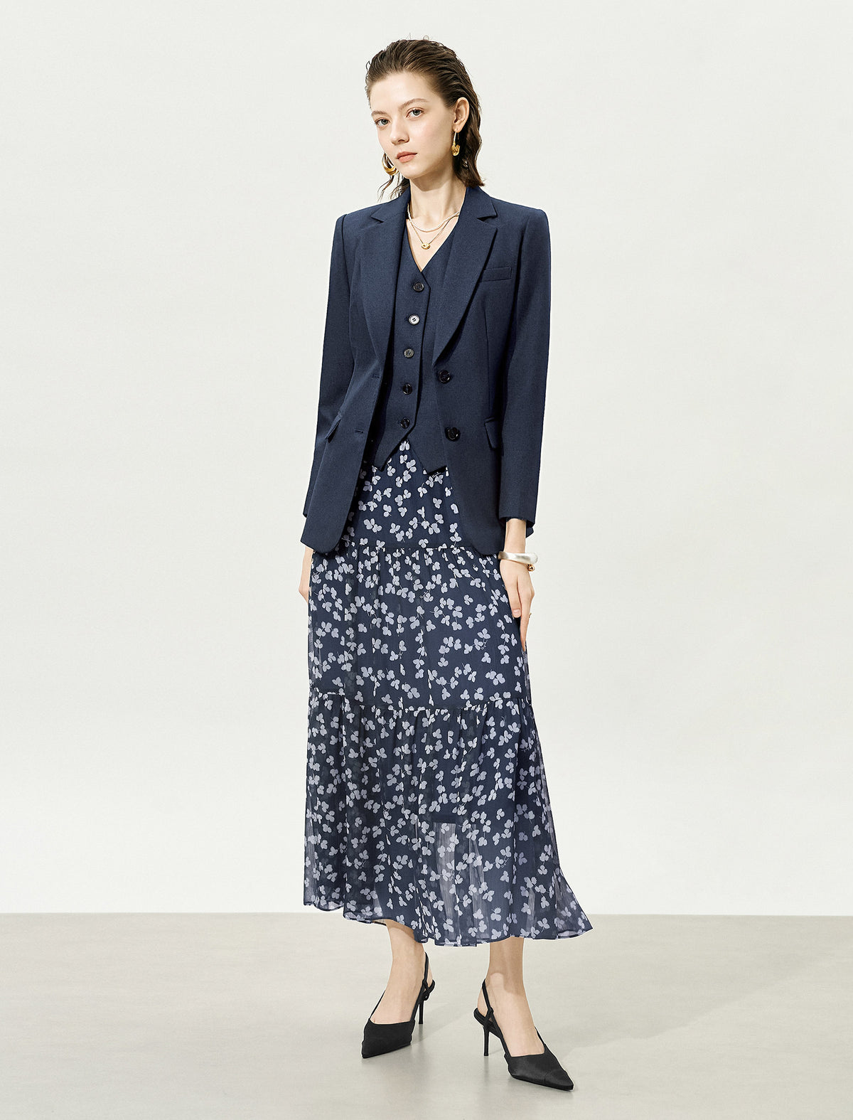 Floral Multi-Layered Midi Skirt
