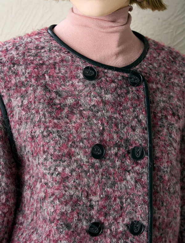 Tweed Wool-Blend Faux Leather Trim Jacket