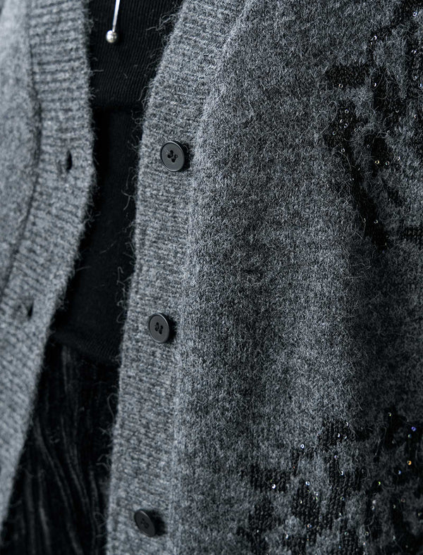 Wool-Blend Sequin Embellished Cardigan