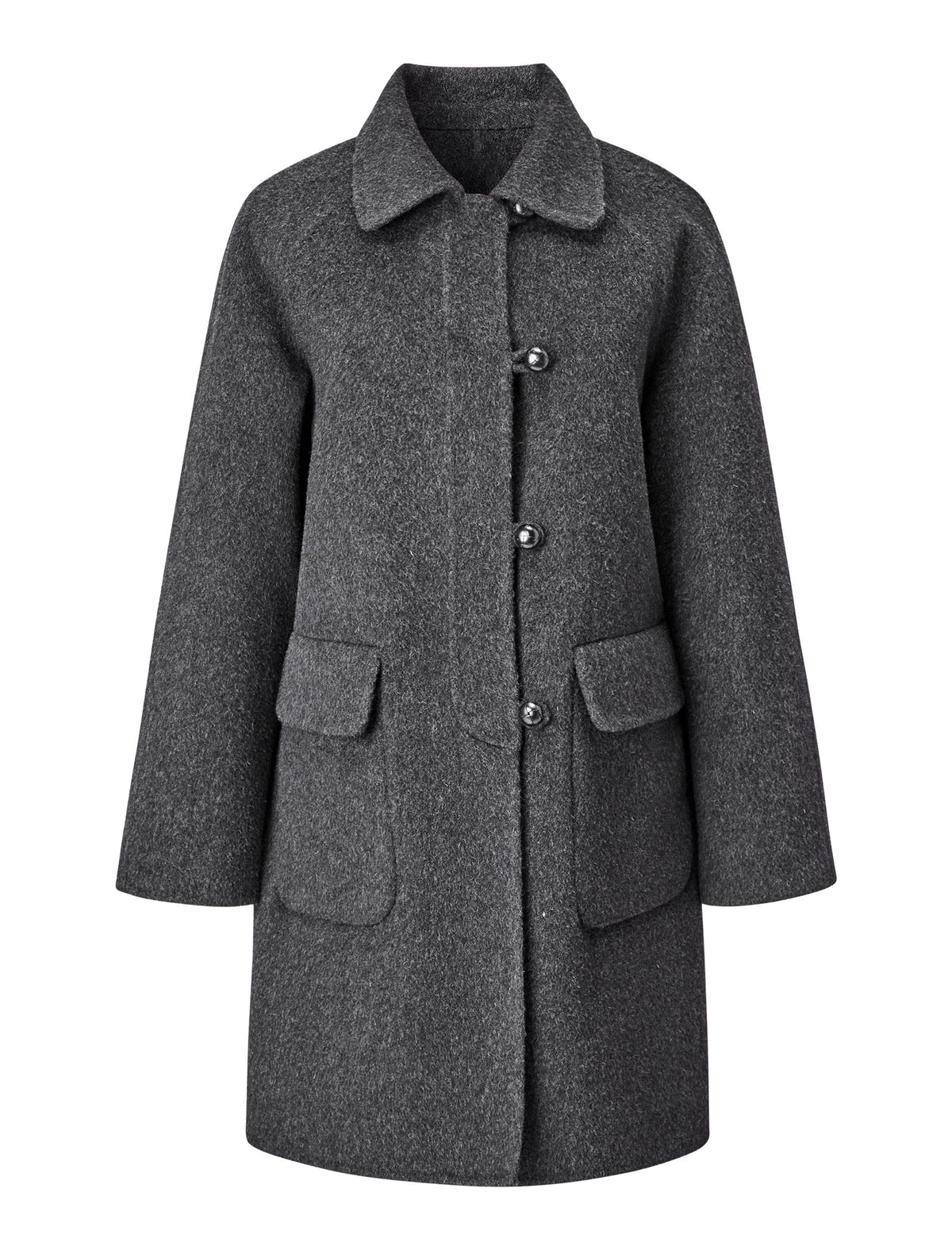 100% Wool Gray Double-Faced Lapel Mid-Length Coat