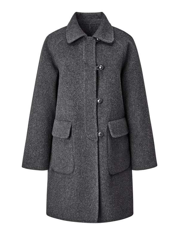 100% Wool Gray Double-Faced Lapel Mid-Length Coat
