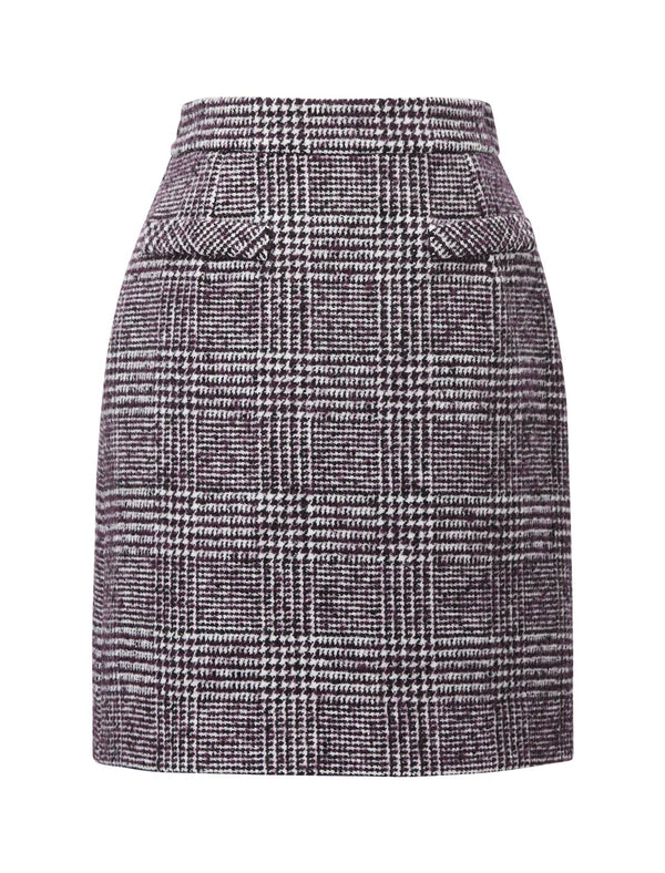 Plaid Wool-Blend Midi Skirt