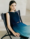 Gradient Blue Pleated Sleeveless Midi Dress