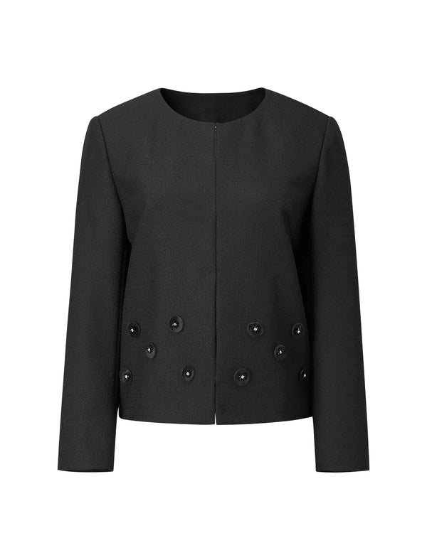 Beaded Tulle Flower Cropped Blazer