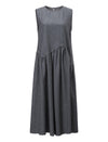 Asymmetrical Ruched Detail Wool-Blend Sleeveless Midi Dress