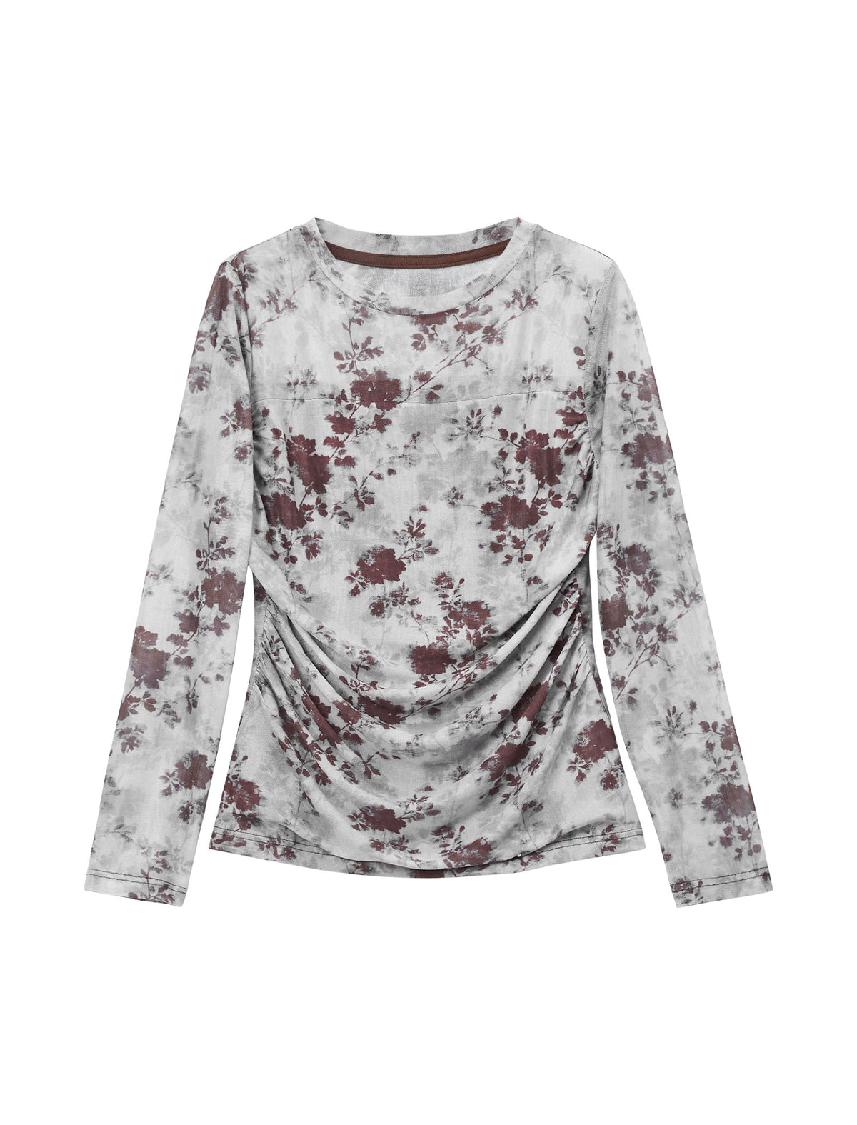 Vintage Floral Print Long Sleeve Ruched Top