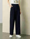 High Waist Pleated Linen Blend Wide Leg Straight Pants