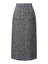 Gray Herringbone Wool-Blend Tweed Midi Skirt