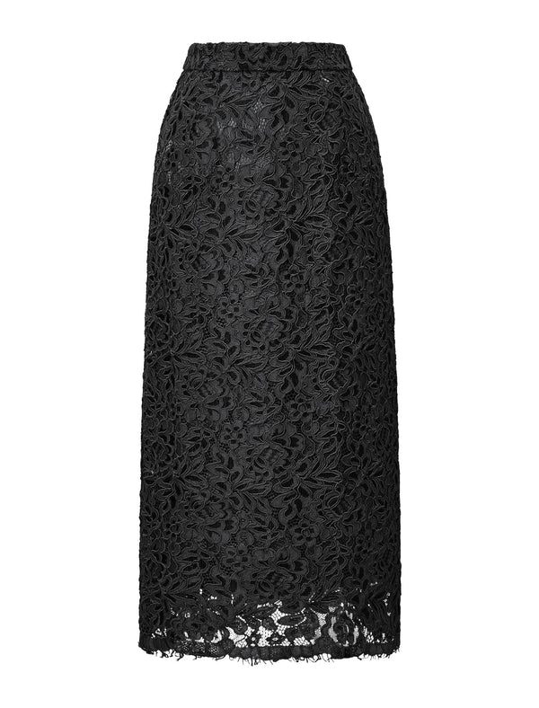 Lace Back Slit Midi Skirt