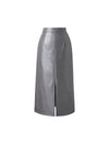 Gray Coated Wrap-Front Midi Skirt