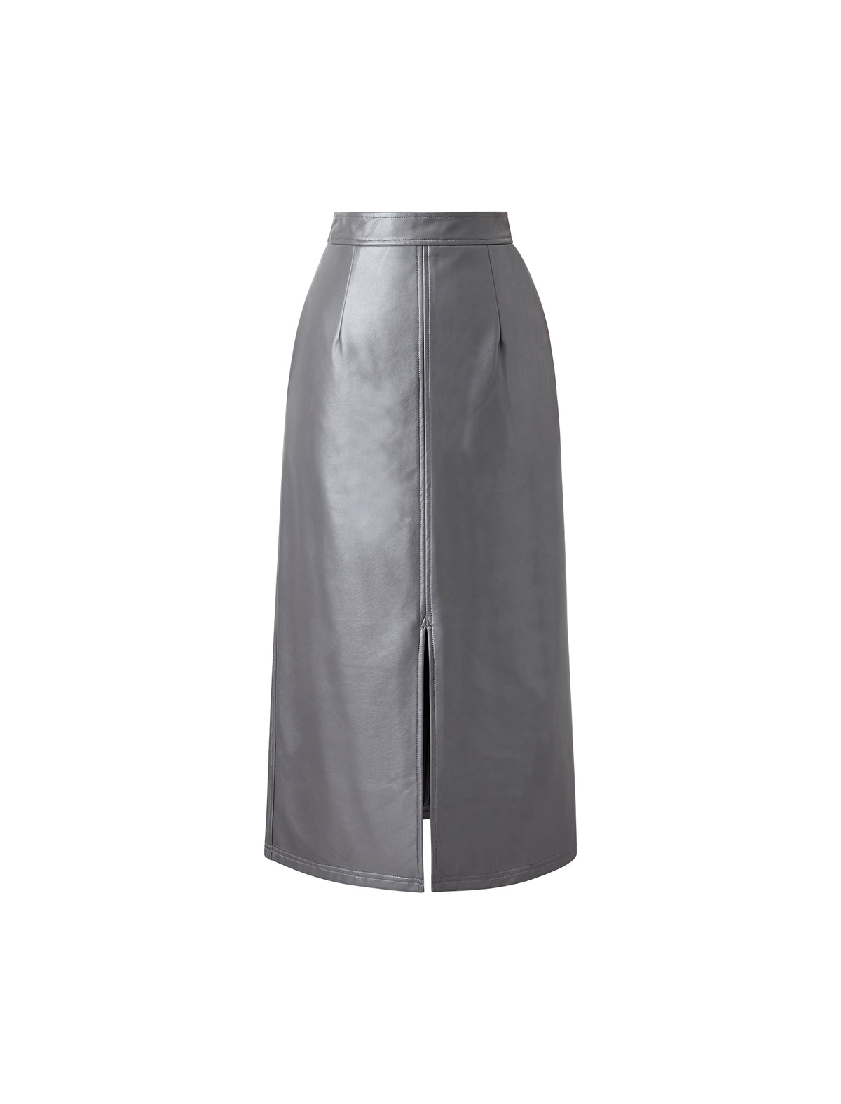 Gray Coated Wrap-Front Midi Skirt
