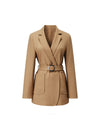 Camel Belted Notched-Lapel Blazer