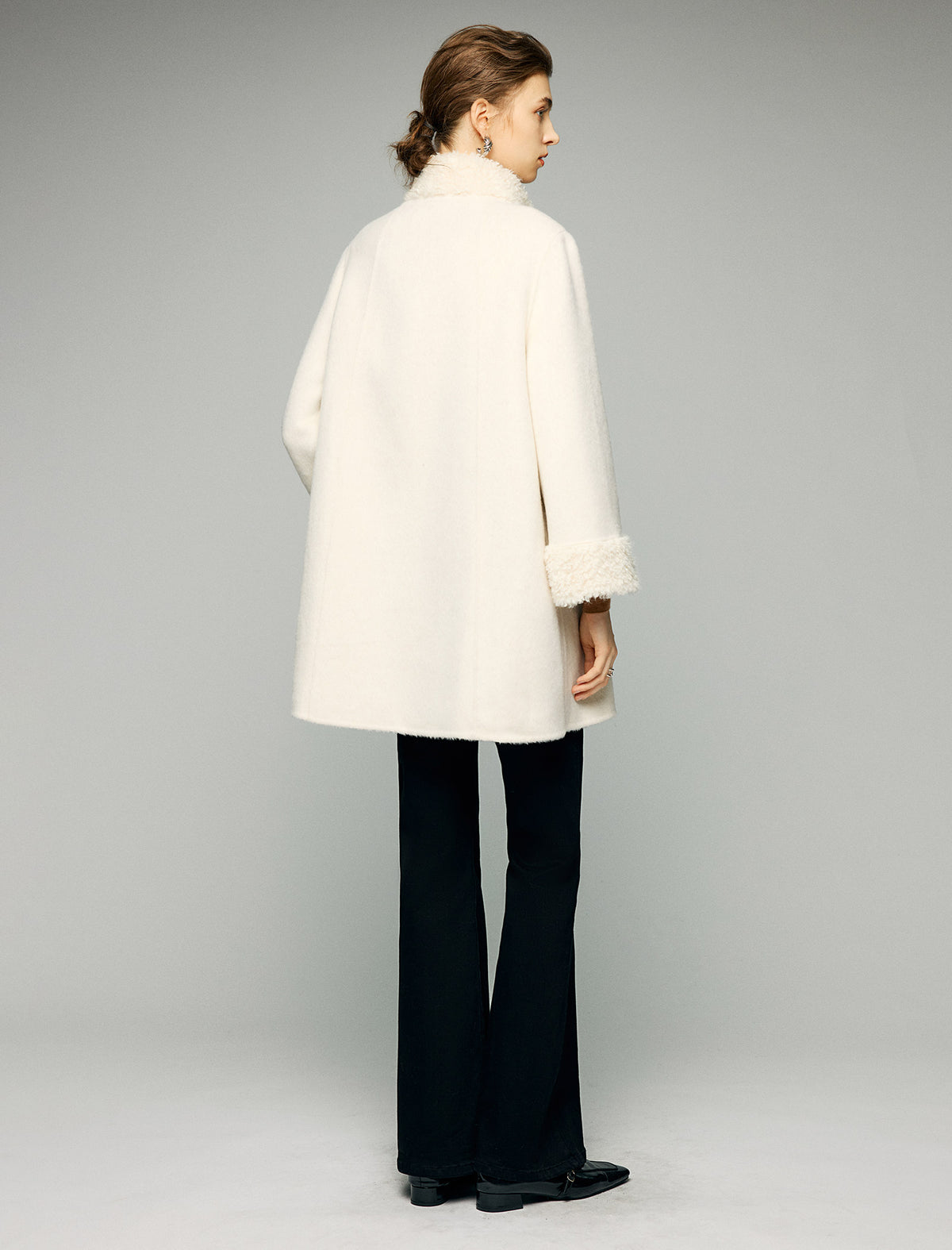 100% Wool Contrast-Trim Stand-Collar Button-Front Coat