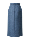 Herringbone Wool Side Slit Midi Skirt