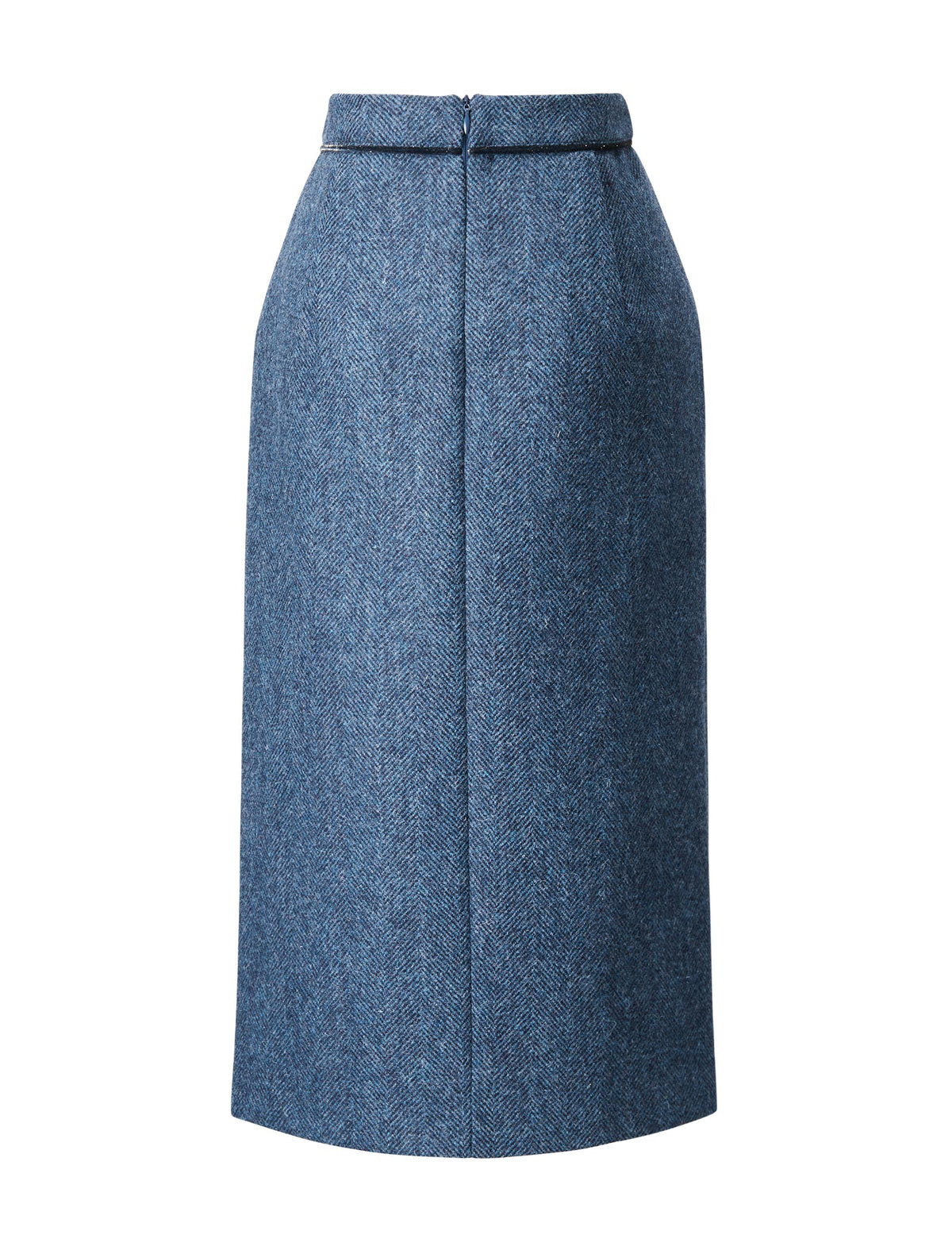 Herringbone Wool Side Slit Midi Skirt